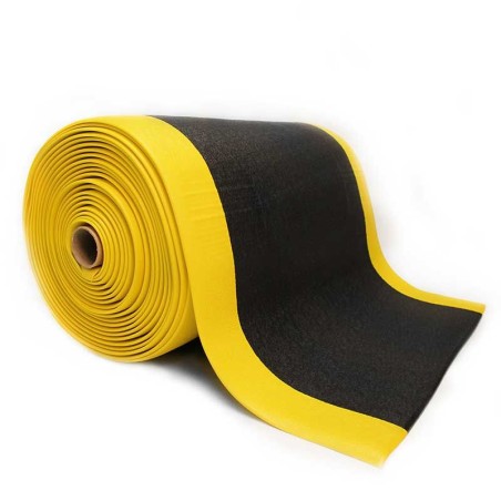 TAPIS ANTIFATIGUE A SURFACE GRANULEUSE NOIR ET JAUNE LARG 60CM LE METRE