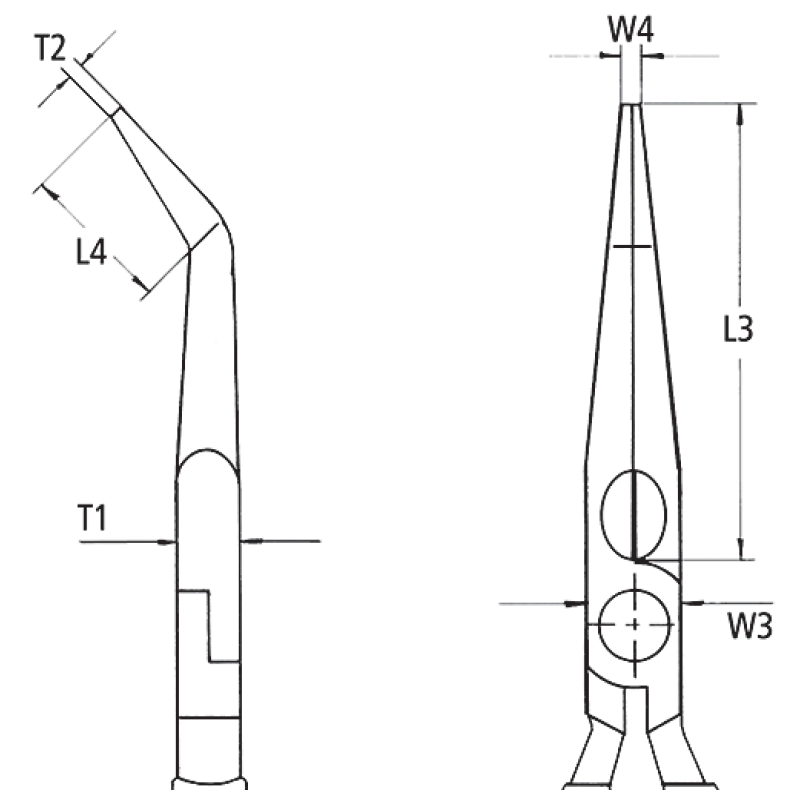 Pince à becs demi-ronds 200mm coudés