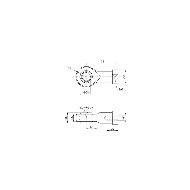 TENON A ROTULE SERIE AP6, Ø 12X125 ACIER
