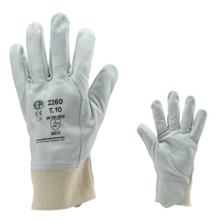 GANTS DE MANUTENTION GÉNÉRALE EN CUIR SOUPLE BLANC EUROSTRONG 2260