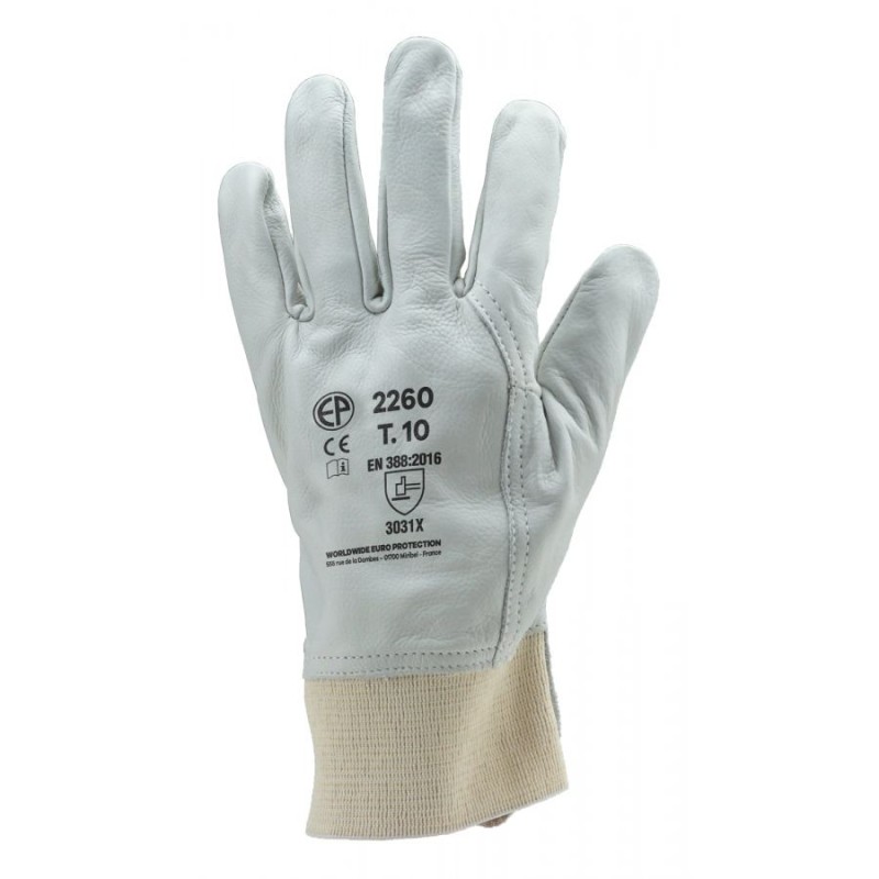 GANTS DE MANUTENTION GÉNÉRALE EN CUIR SOUPLE BLANC EUROSTRONG 2260