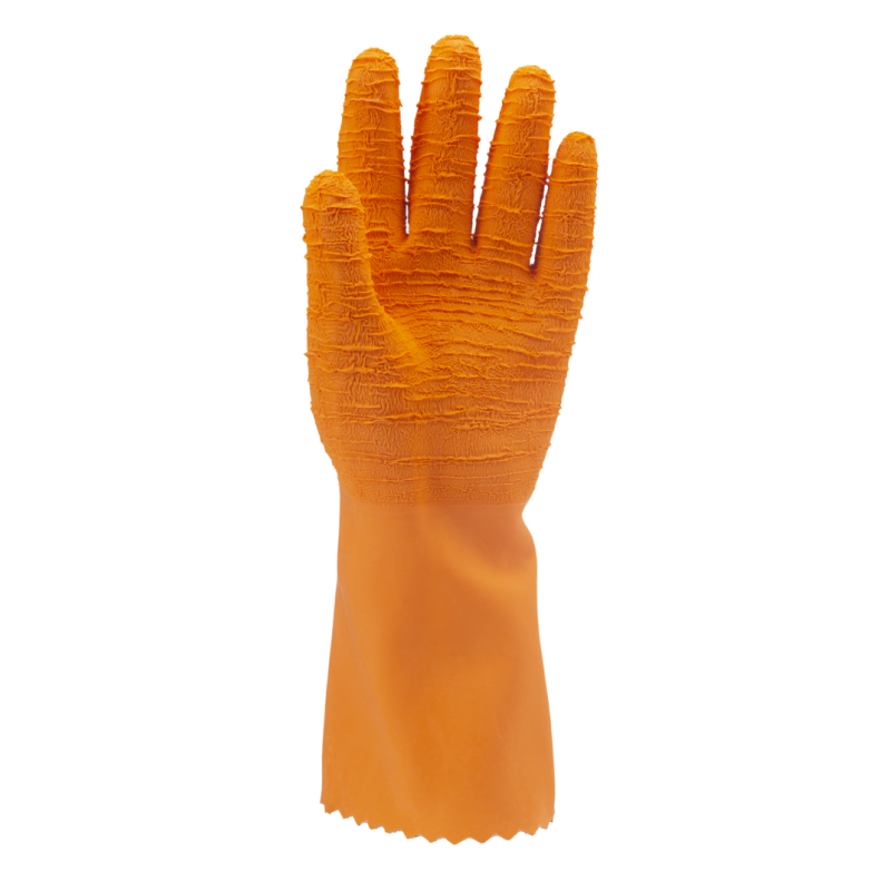 GANTS SPÉCIALISÉS EN PROTECTION CHIMIQUE 34CM EN LATEX ORANGE CREPÉ