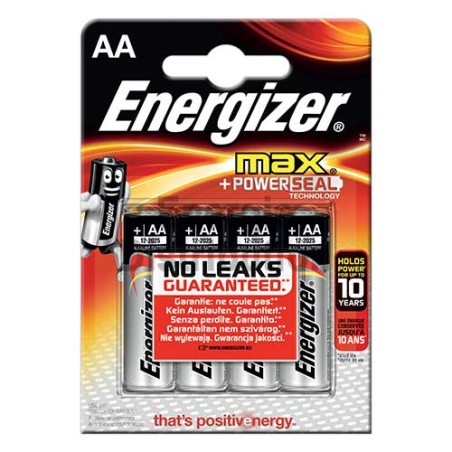 Blister de 4 piles alcalines AA - LR6 Max Energizer 1,5 volts
