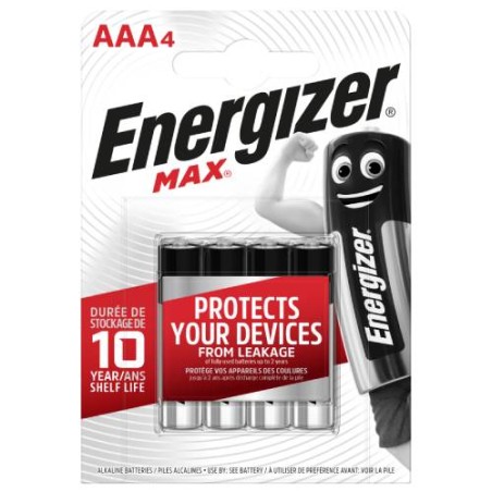 Blister de 4 piles alcalines AAA - LR03 Max Energizer 1,5 volts