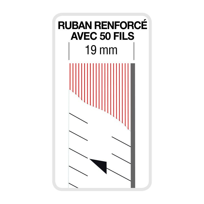 DECAMETRE RUBAN FIBRE 30M X 19MM BLOCAGE MAGNETIQUE