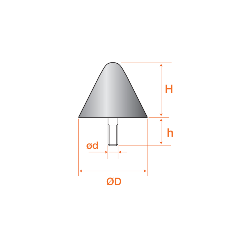 PLOT ANTIVIBRATOIRE CONIQUE CAOUTCHOUC Ø30 HT30 M/ M8