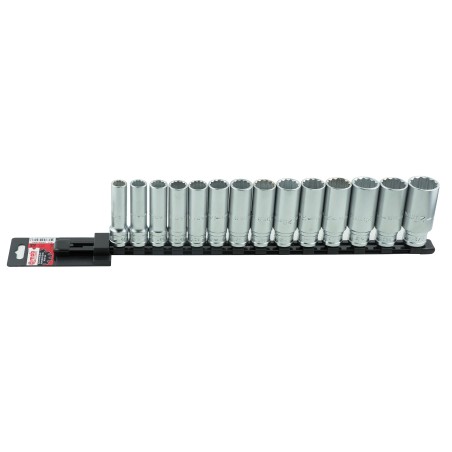 RACK DE DOUILLES LONGUES 1/2'' 14 PIÈCES 12 PANS
