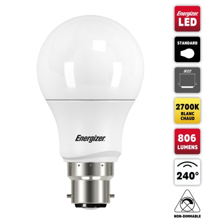 AMPOULE LED CULOT B22 60W LUMIERE CHAUDE