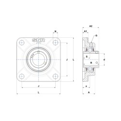 PALIER COMPLET INOX APPLIQUE 4 TROUS REF SUCF209