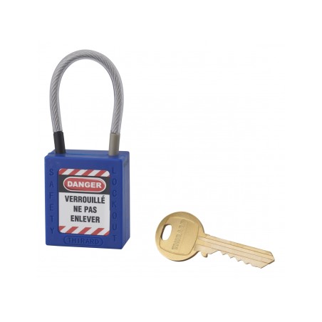 CADENAS 40MM A CABLE INOX Ø 4.76 DE CONSIGNATION BLEU 1 CLE