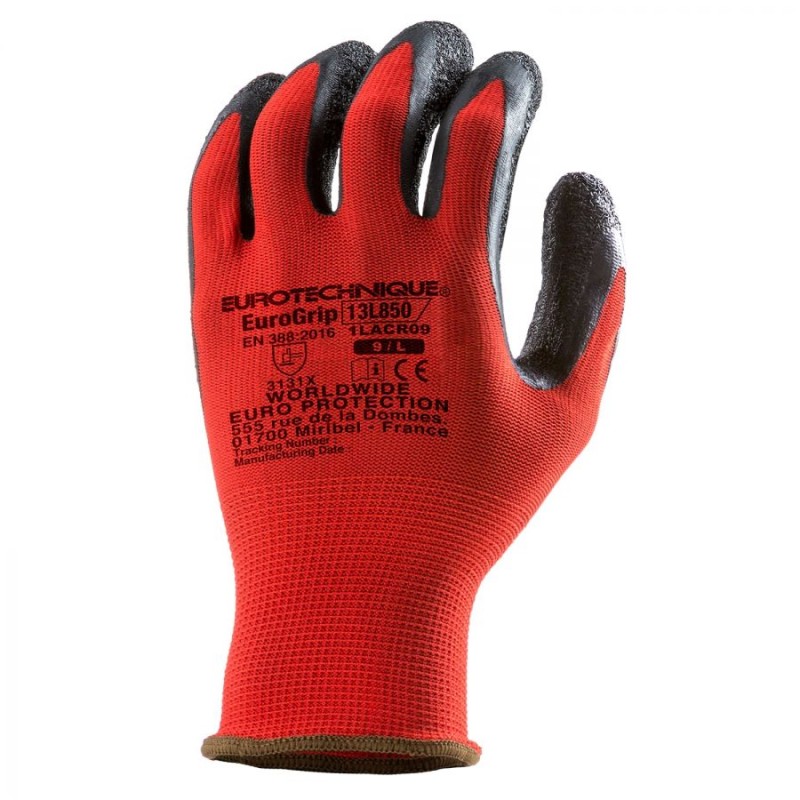 GANTS DE MANUTENTION ET DE PRÉCISION ROUGE ENDUITS LATEX NOIR