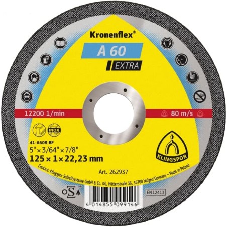 Disque de tronçonnage 125x1x22.23 acier-inox