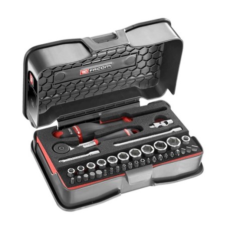 COFFRET DOUILLES 1/4" 6 PANS MÉTRIQUES ET EMBOUTS - 37P REF R.161-6M6PB