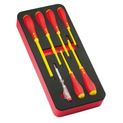 MODULE MOUSSE 6 TOURNEVIS ISOLES 1000V+ 1 TESTEUR