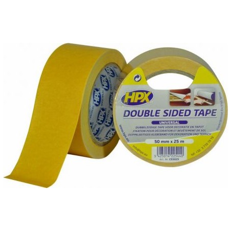 RUBAN DOUBLE FACE SOL POLYPROPYLENE BLANC LONG : 25M X LARG : 50MM