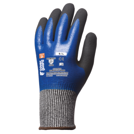 GANTS ANTI-COUPURE BLEUS 100% ETANCHE ENDUITS NOIRS EUROCUT N555