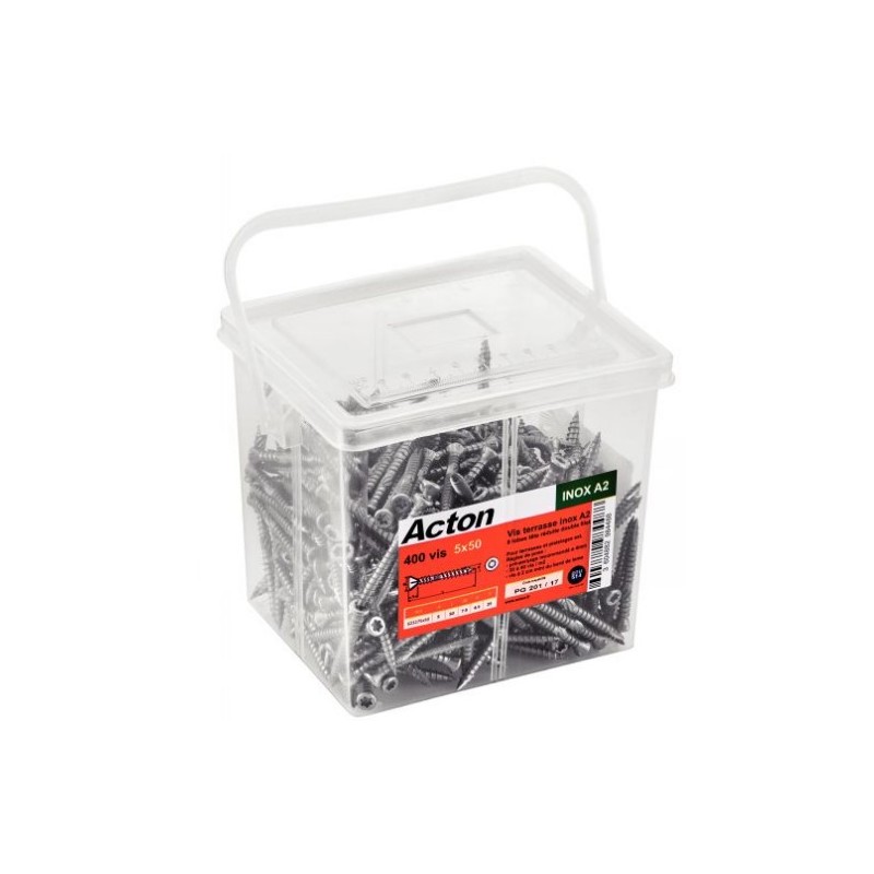 VIS TERRASSE BOIS DOUBLE FILET A2 INOX 6x60 BOITE DE 100