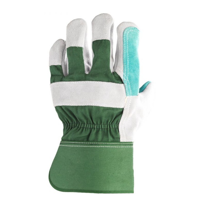 GANTS DE MANUTENTION GÉNÉRALE EN CROUTE GRISE ET RENFORT EN CROUTE VERT EUROSTRONG 154 T 10