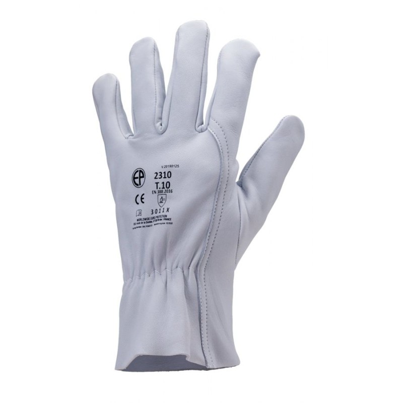 GANTS DE MANUTENTION GÉNÉRALE EN CUIR SOUPLE BLANC  EUROSTRONG 2310