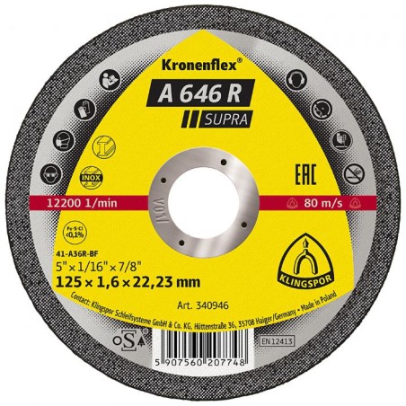 DISQUE A TRONCONNER ACIER/ INOX A646R 125x1.6x22.23