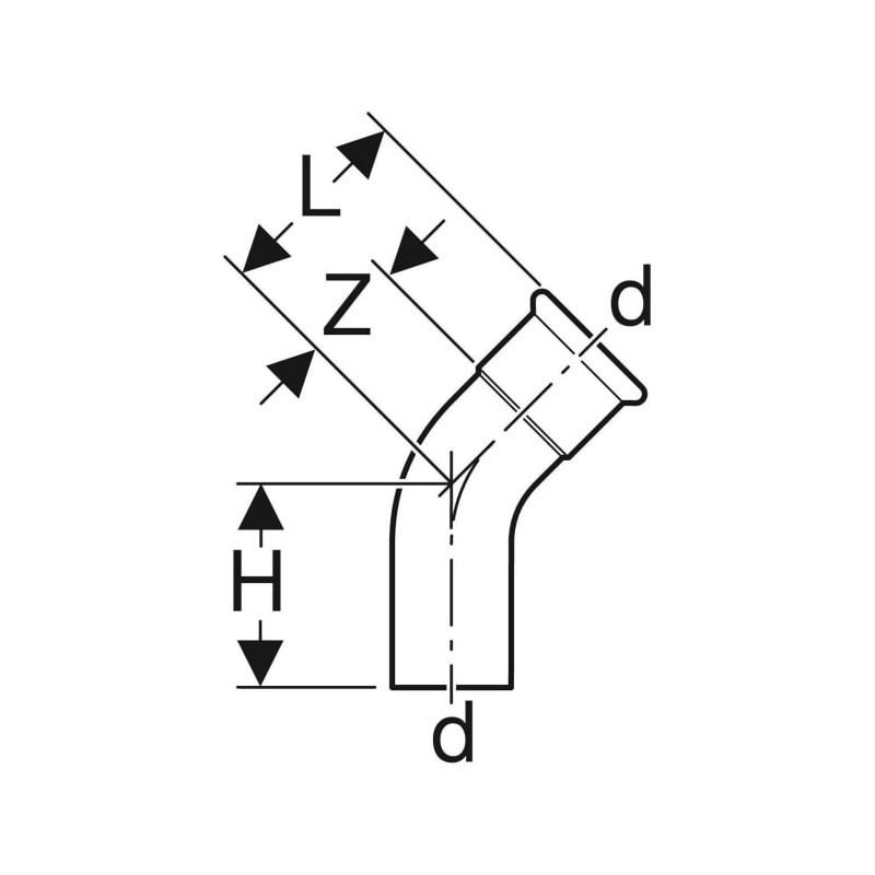 Coude 45° Mapress Acier Inox avec tube d'emboîtement