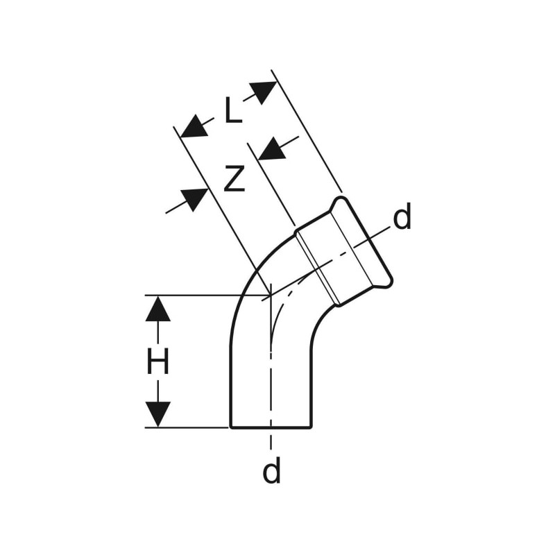 Coude 60° Mapress Acier Inox avec tube d'emboîtement
