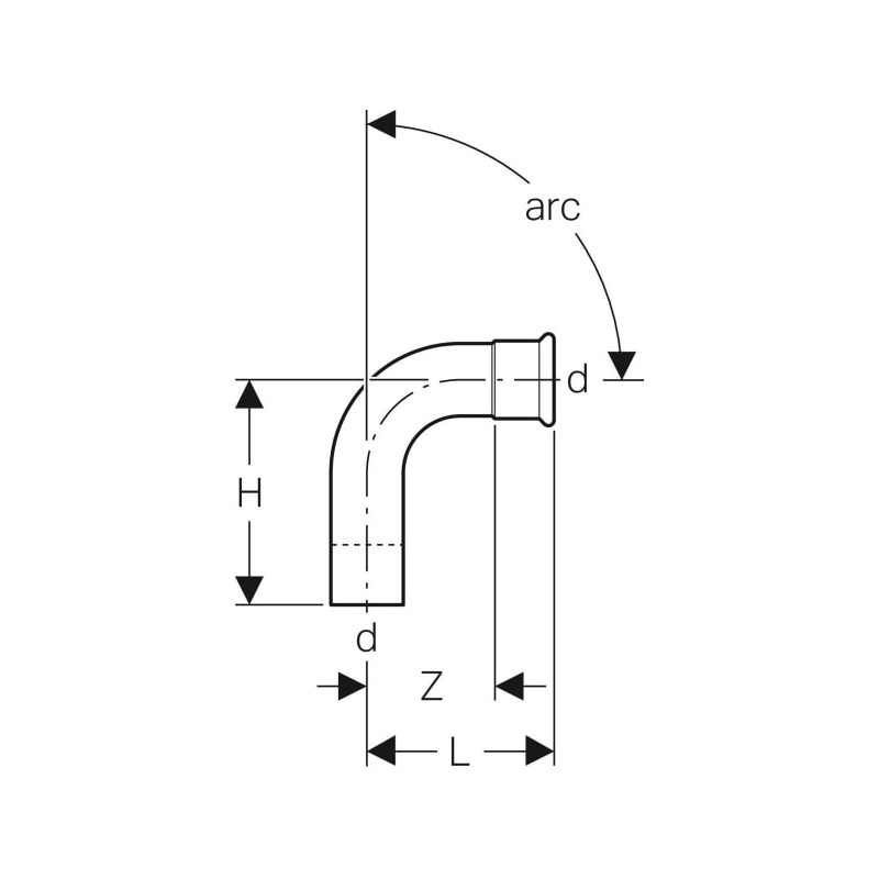 Coude 90° Mapress Acier Inox avec tube d'emboîtement