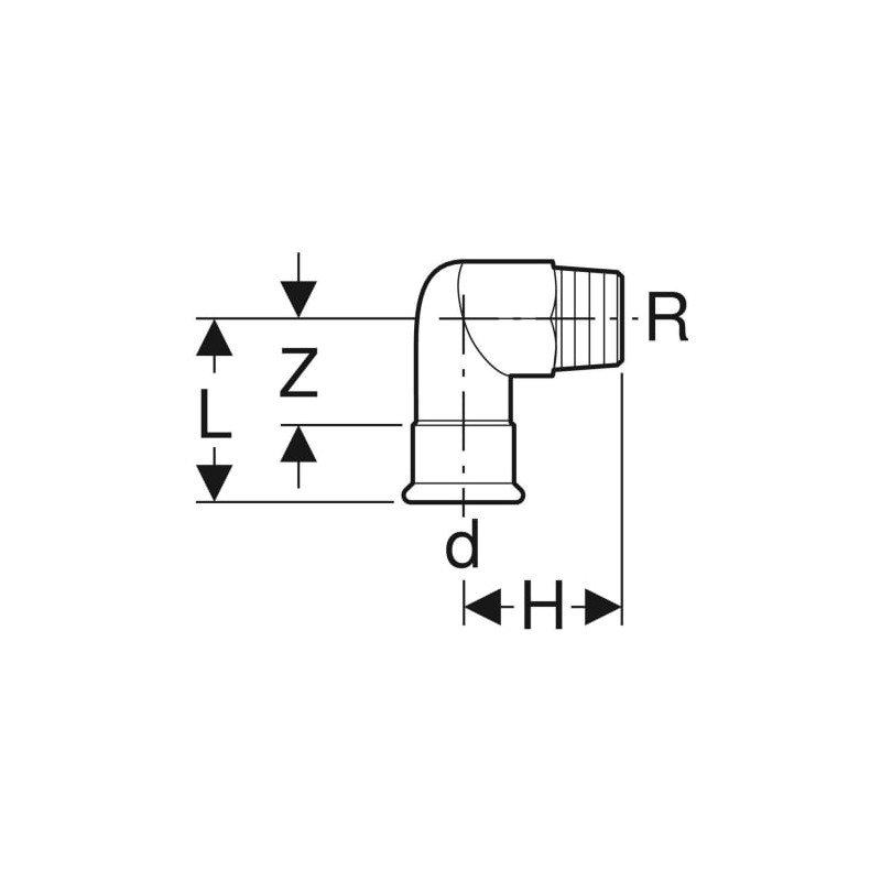 Coude 90° Mapress Acier Inox avec filetage mâle