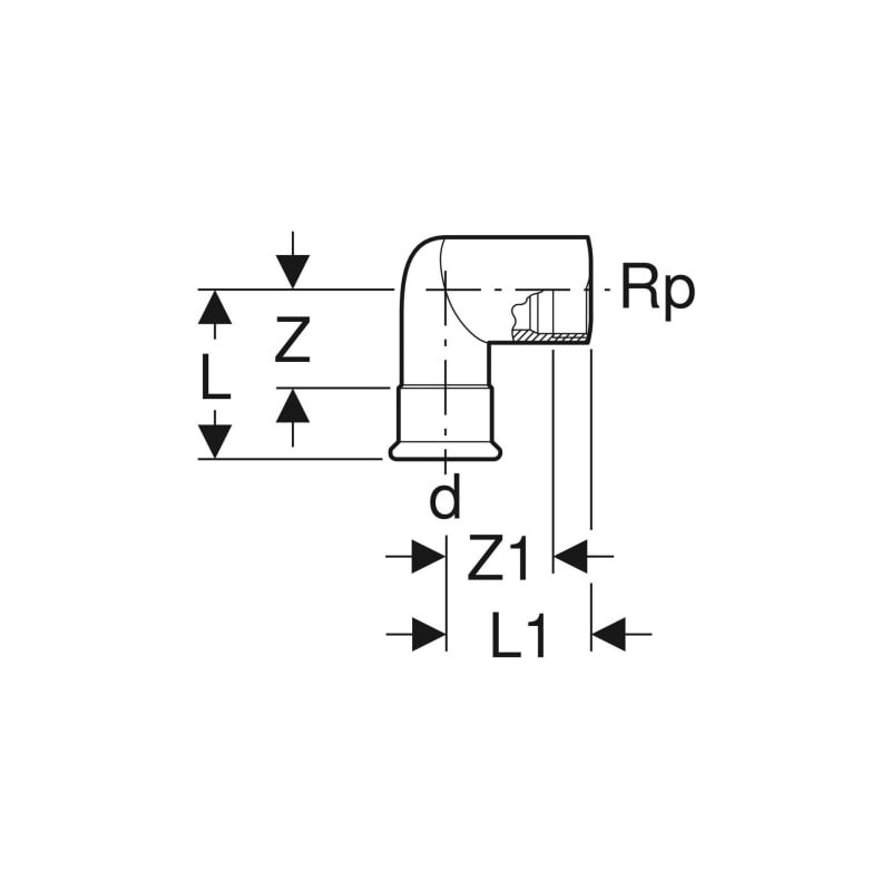 Coude 90° Mapress Acier Inox avec filetage femelle