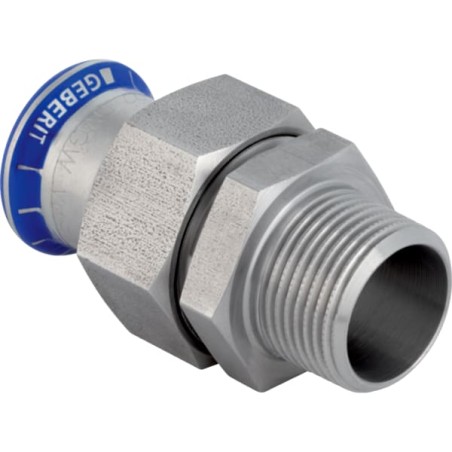 Raccord union Mapress Acier Inox avec filetage mâle, écrou de serrage en acier 304