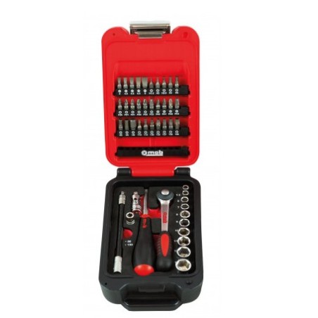 COFFRET BOX 1/4'' 46 PIÈCES 6 PANS CLIQUET ROND
