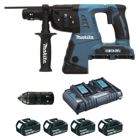 PERFO-BURINEUR SDS-PLUS 36 V  2 X 18 V LI-ION 5 AH 26 MM (1 MAKPAC + 4 BATTERIES + 1 CHARGEUR + KIT ACCESSOIRES)