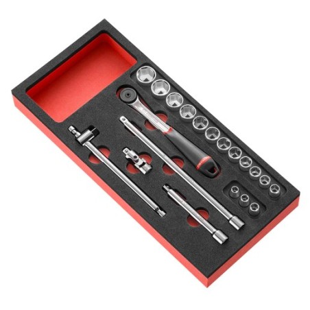 MODULE MOUSSE DOUILLES 3/8" 6 PANS MÉTRIQUES - 20 PIÈCES - J.161B REF MODM.J161-36PB