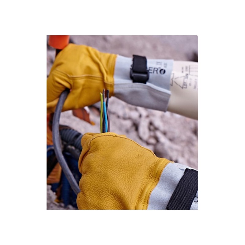SUR-GANTS ELECTRICIEN  CUIR TOUT FLEUR DE BOVIN AVEC SERRAGE T10