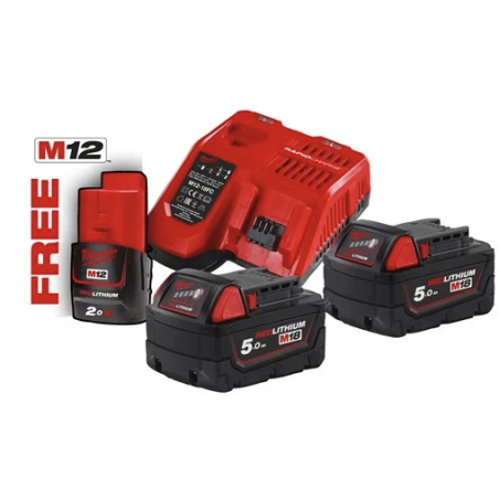 KIT M18 NRG-502 CHARGEUR ET DE 3 BATTERIES 18V 2X5AH + 12V 1X2AH