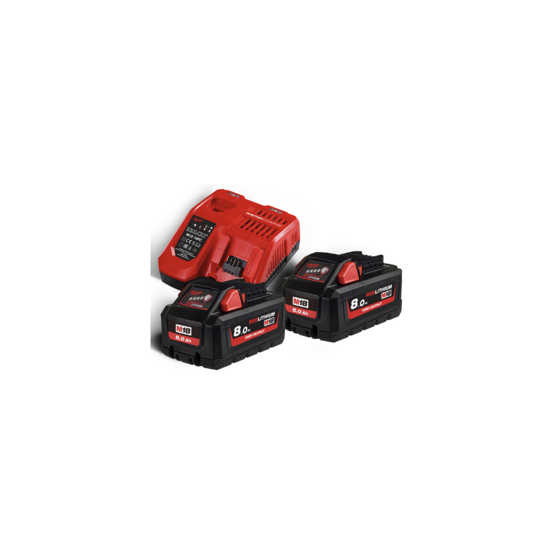 KIT M18 HNRG-802 CHARGEUR ET DE 3 BATTERIES 18V 2X8AH + 12V 1X4AH