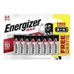 BLISTER DE 8+4 GRATUITE PILES ALCALINES AA - LR6 MAX + ENERGIZER 1.5 VOLTS