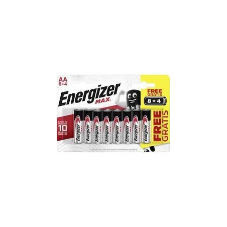 BLISTER DE 8+4 GRATUITE PILES ALCALINES AA - LR6 MAX + ENERGIZER 1.5 VOLTS
