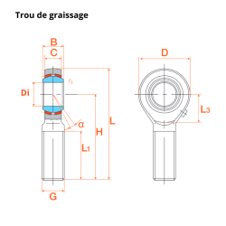 EMBOUT A ROTULE ACIER A VISSER PAS A DROITE M8 Ø8 - REF SABP008SL