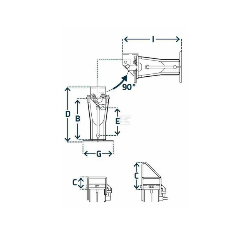 BEQUILLE AVEC FIXATION BASCULANTE LONGUEUR 535 MM  CHARGE 4500 KG