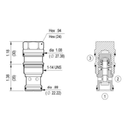 Clapet piloté SE cartouche 120l/mn VSON 12U 00 Clapet piloté SE cartouche 120l/mn VSON 12U 00