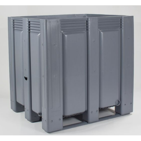 Caisse palette plastique 1100L 1200x1000x1200 mm 3 patins GRISE