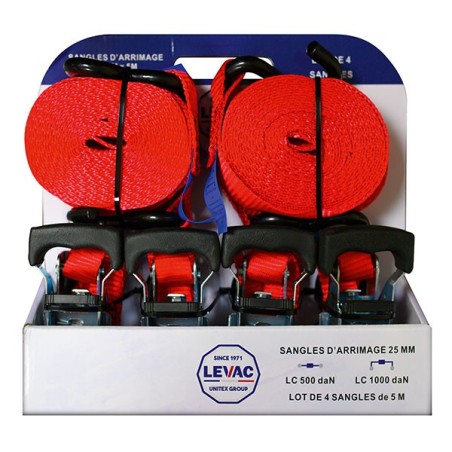 LOT DE 4 SANGLES D ARRIMAGE EXTERIEUR 25MM 5M CLIQUET CROCHETS S