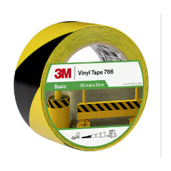 RUBAN ADHESIF MARQUAGE DE SECU AU SOL JAUNE/NOIR 50mmX33M 3M 766