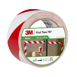 RUBAN ADHESIF MARQUAGE DE SECU AU SOL ROUGE / BLANC 50mmX33M 3M 766