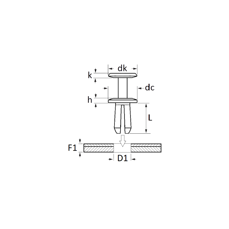 BOITE DE 100  AGRAFES RIVET PLASTIQUE Ø8mm REF 42666
