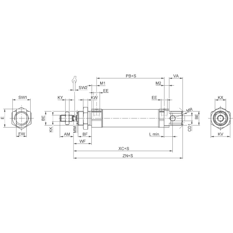VERIN SERIE MINI ISO 6432 AMORTISSEMENT ELASTIQUE