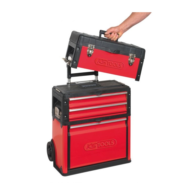 SERVANTE MOBILE BI-MATIÈRE NOIR/ROUGE L.520 x P.320 x H.720 mm