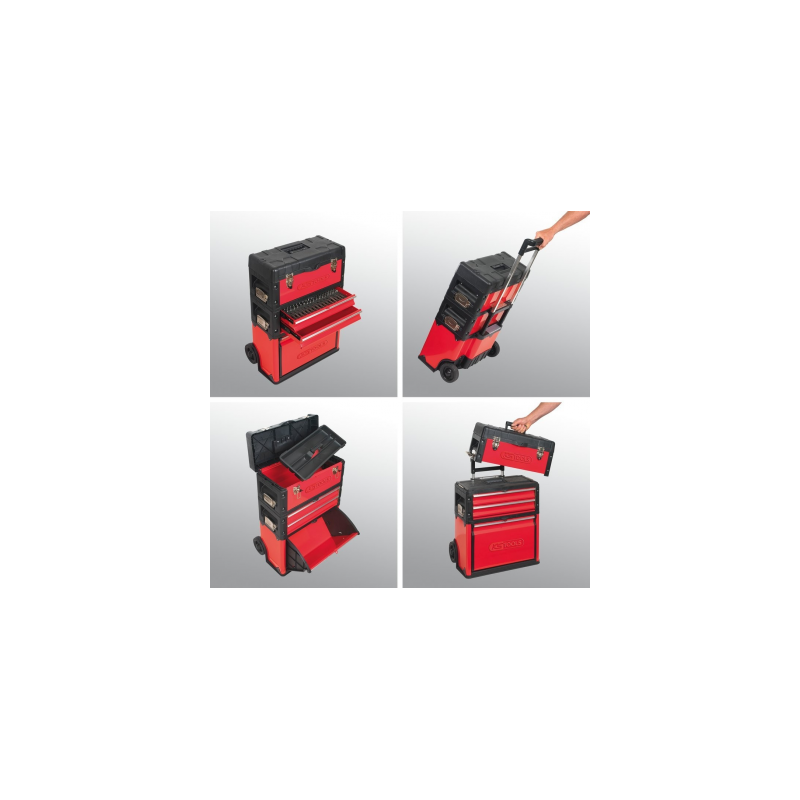 SERVANTE MOBILE BI-MATIÈRE NOIR/ROUGE L.520 x P.320 x H.720 mm