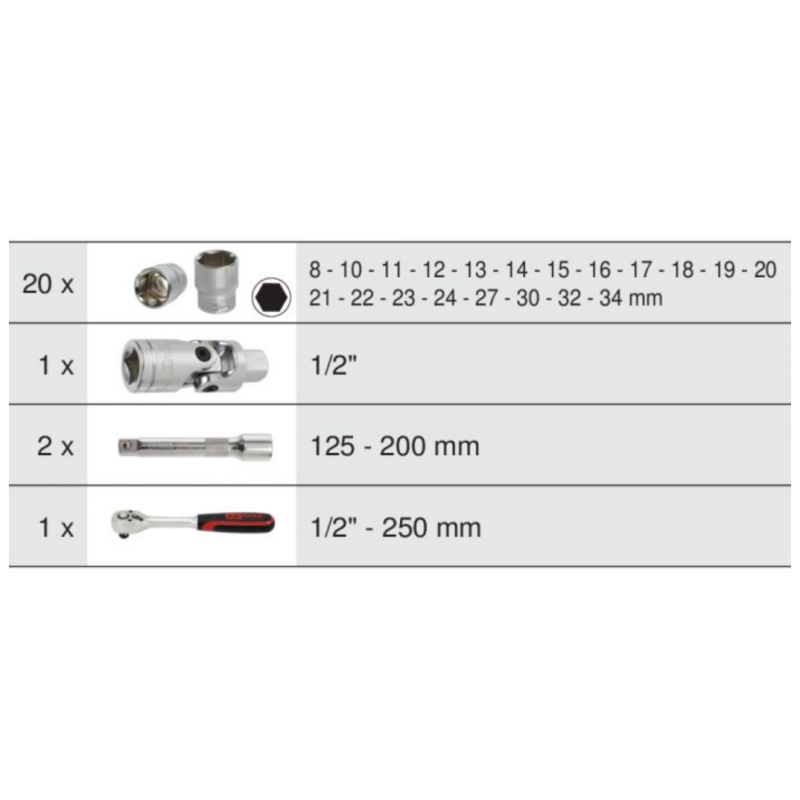 COFFRET DE DOUILLES ET ACCESSOIRE 24 PIECES 8 A 34 MM
